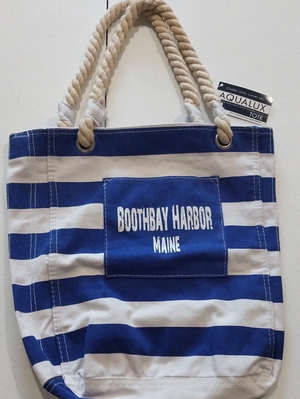 Boothbay Harbor Striped Rope-Handle Tote in Blue and White